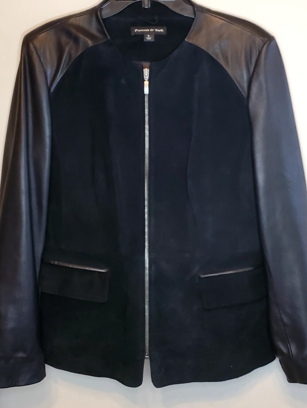 PRESTON & YORK Sz L Women's Black Lambskin & Suede Leather Zip Jacket - Picture 9 of 10